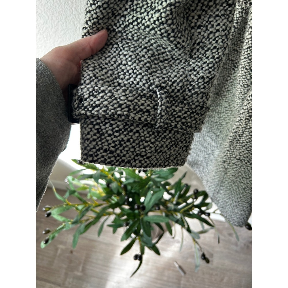 Worthington Womens 1X Black White Boucle Funnel Neck Belted Trench Coat Jacket - Picture 8 of 15